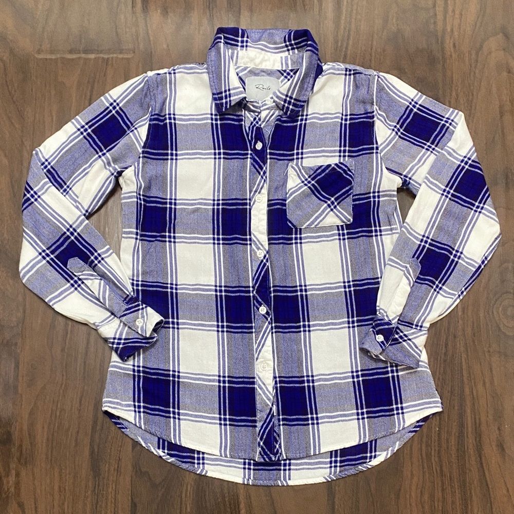 Rails Hunter Cobalt Blue and White Checkered Plaid Button Down Shirt
